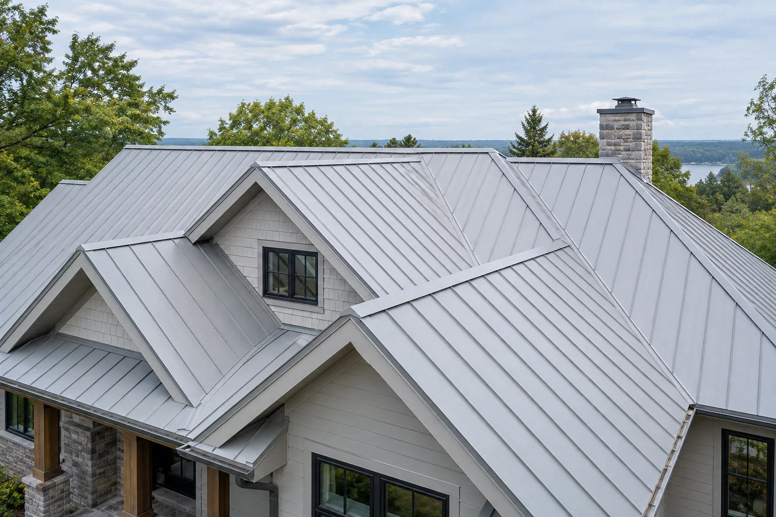 Illustrative residential roof showing material and roofline details